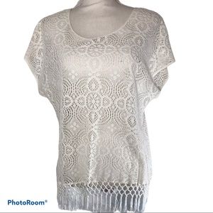 Chico’s Crochet Top with Fringe Bottom Size 2